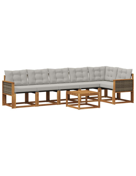 Set di divani da esterno 7 pcs Naturale e Grigio Chiaro