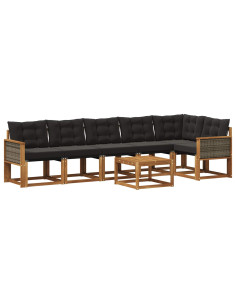 Set di divani da esterno con cuscino 7 pcs Naturale e Nero
