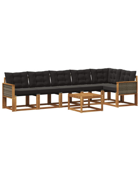 Set di divani da esterno con cuscino 7 pcs Naturale e Nero