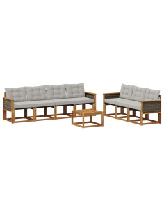 Set di divani da esterno 8 pcs Naturale e Grigio Chiaro