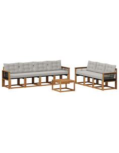 Set di divani da esterno 8 pcs Naturale e Grigio Chiaro