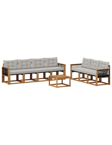 Set di divani da esterno 8 pcs Naturale e Grigio Chiaro