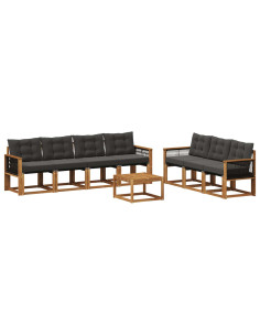 Set di divani da esterno con cuscino 8 pcs Naturale e Nero