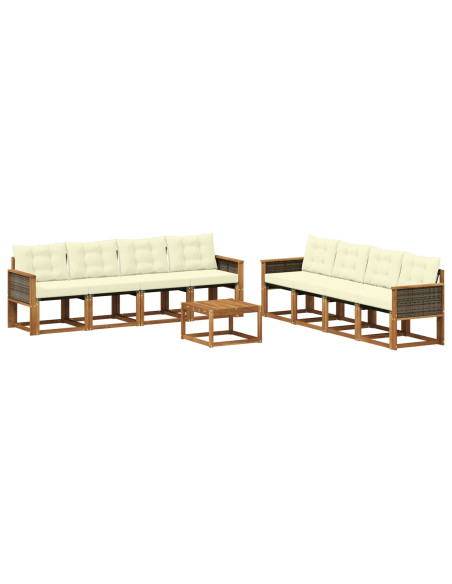 Set di divani da esterno con cuscino 9 pcs Naturale e Crema