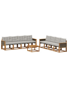 Set di divani da esterno 9 pcs Naturale e Grigio Chiaro