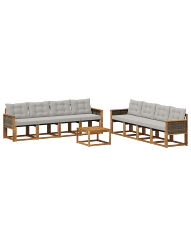 Set di divani da esterno 9 pcs Naturale e Grigio Chiaro