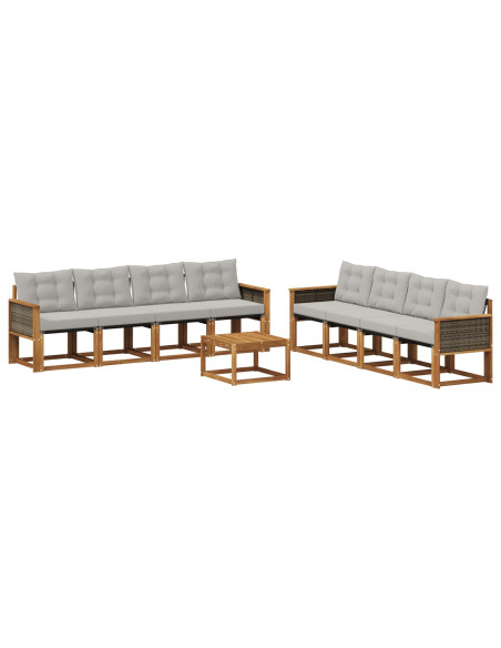 Set di divani da esterno 9 pcs Naturale e Grigio Chiaro
