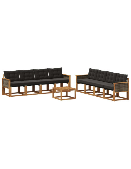 Set di divani da esterno con cuscino 9 pcs Naturale e Nero