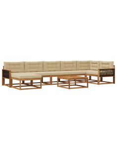 Set di divani da esterno con cuscino 8 pcs Naturale e Beige