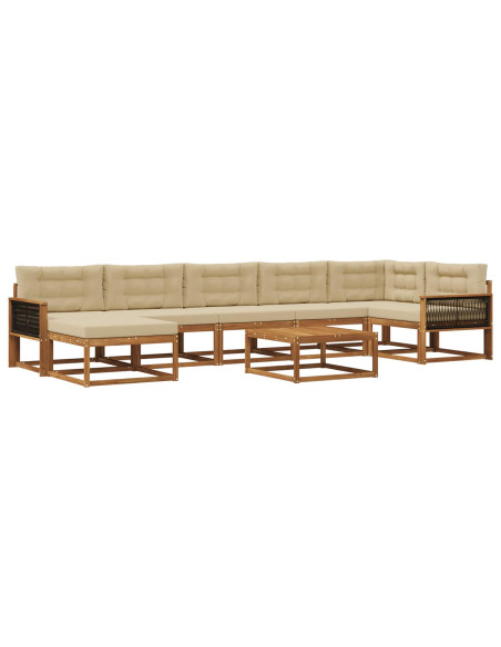Set di divani da esterno con cuscino 8 pcs Naturale e Beige
