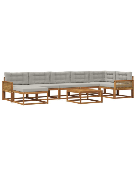 Set di divani da esterno 8 pcs Naturale e Grigio Chiaro