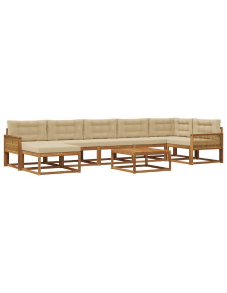Set di divani da esterno con cuscino 8 pcs Naturale e Beige