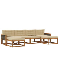 Set di divani da esterno con cuscino 6 pcs Naturale e Beige