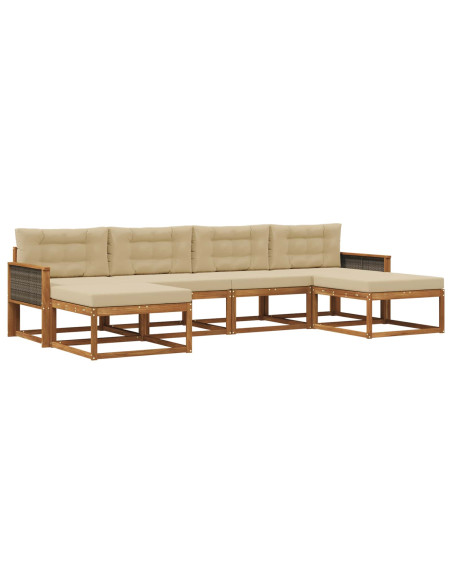 Set di divani da esterno con cuscino 6 pcs Naturale e Beige