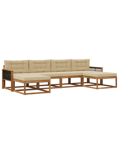 Set di divani da esterno con cuscino 6 pcs Naturale e Beige
