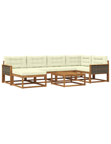 Set di divani da esterno con cuscino 7 pcs Naturale e Crema