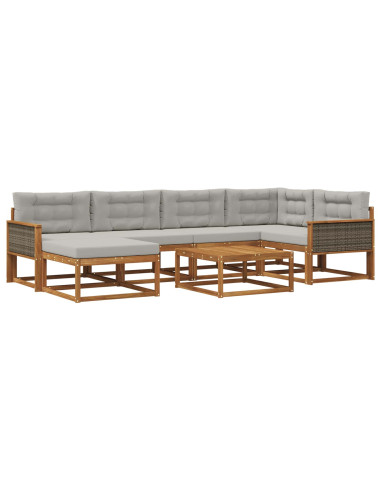 Set di divani da esterno 7 pcs Naturale e Grigio Chiaro