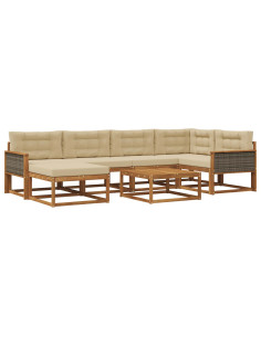 Set di divani da esterno con cuscino 7 pcs Naturale e Beige