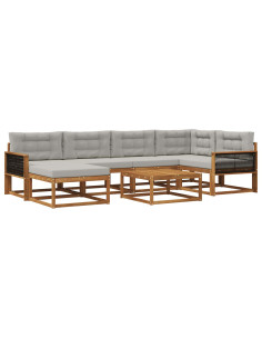 Set di divani da esterno 7 pcs Naturale e Grigio Chiaro