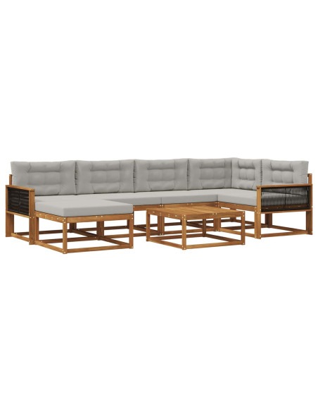 Set di divani da esterno 7 pcs Naturale e Grigio Chiaro
