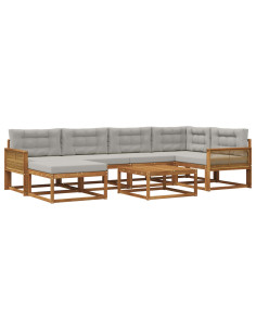 Set di divani da esterno 7 pcs Naturale e Grigio Chiaro
