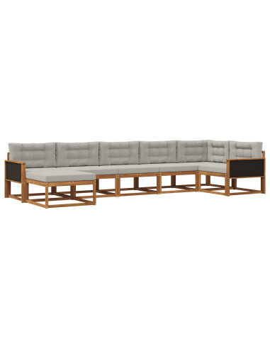 Set di divani da esterno 7 pcs Naturale e Grigio Chiaro