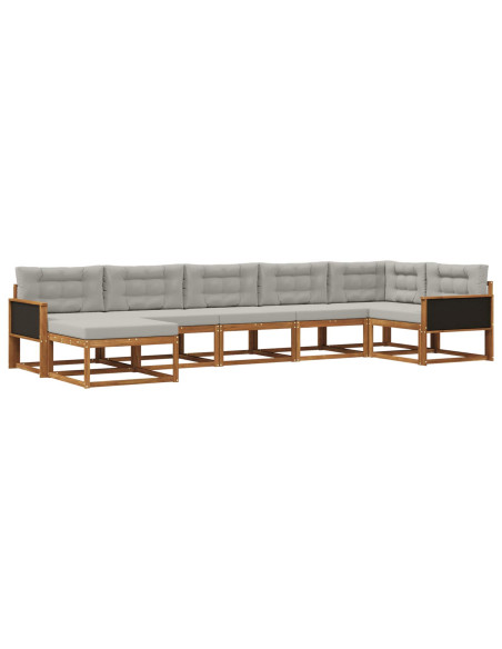Set di divani da esterno 7 pcs Naturale e Grigio Chiaro