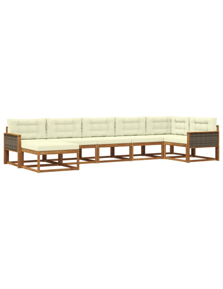 Set di divani da esterno con cuscino 7 pcs Naturale e Crema
