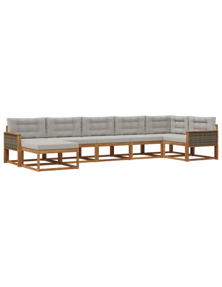 Set di divani da esterno 7 pcs Naturale e Grigio Chiaro