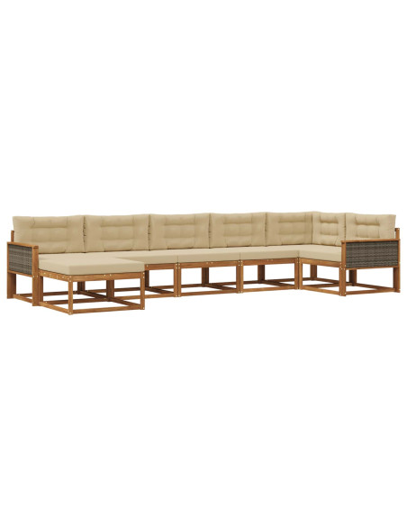 Set di divani da esterno con cuscino 7 pcs Naturale e Beige