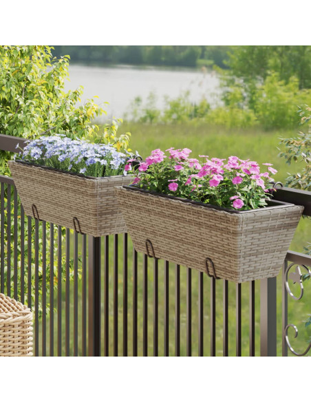 Fioriere con Ganci 2 pz Grigie in Polyrattan