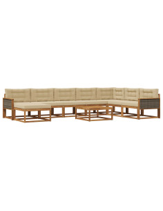 Set di divani da esterno con cuscino 9 pcs Naturale e Beige