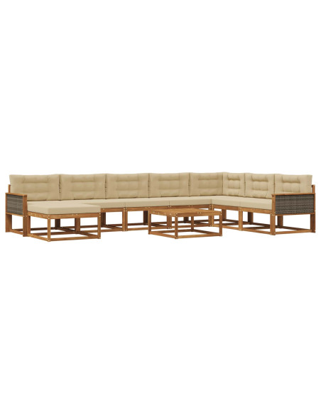 Set di divani da esterno con cuscino 9 pcs Naturale e Beige
