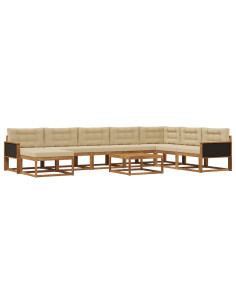 Set di divani da esterno con cuscino 9 pcs Naturale e Beige