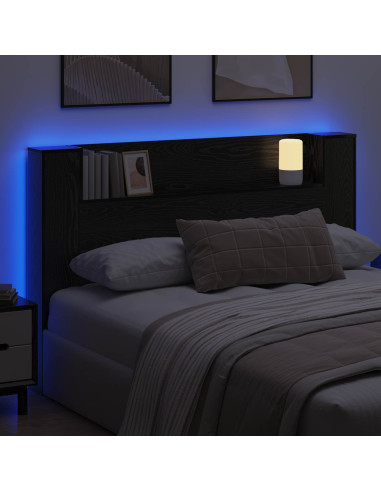 Testata con Mobile e LED Rovere Nero 160 x 16,5 x 103,5 cm