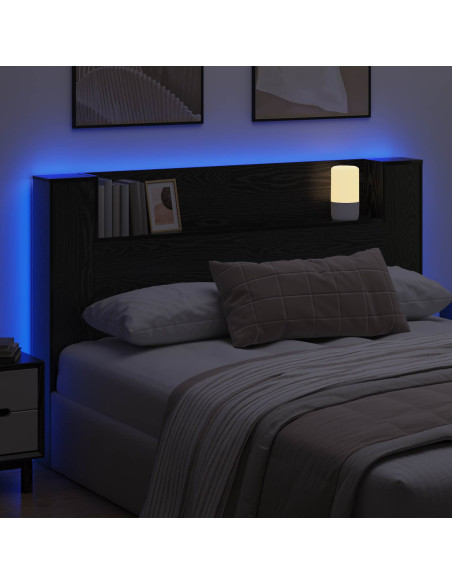 Testata con Mobile e LED Rovere Nero 160 x 16,5 x 103,5 cm