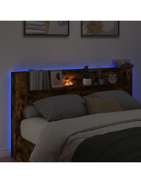 Testata con Mobile e LED Rovere fumé 180 x 16,5 x 103,5 cm