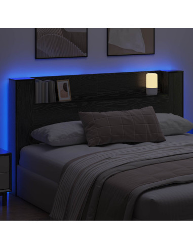 Testata con Mobile e LED Rovere Nero 180 x 16,5 x 103,5 cm