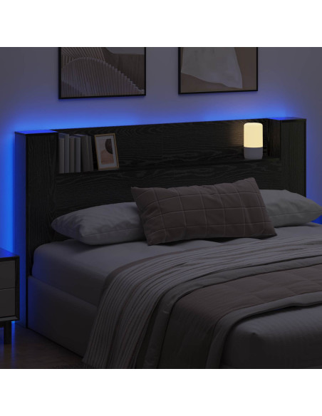 Testata con Mobile e LED Rovere Nero 180 x 16,5 x 103,5 cm
