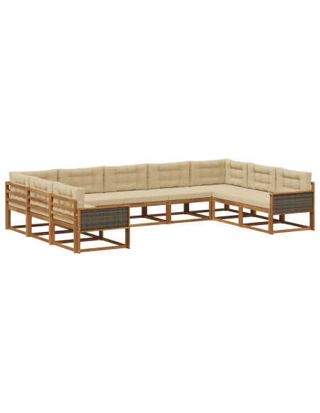 Set di divani da esterno con cuscino 9 pcs Naturale e Beige