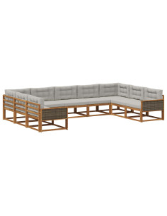 Set di divani da esterno 9 pcs Naturale e Grigio Chiaro