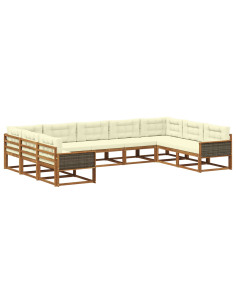 Set di divani da esterno con cuscino 9 pcs Naturale e Crema
