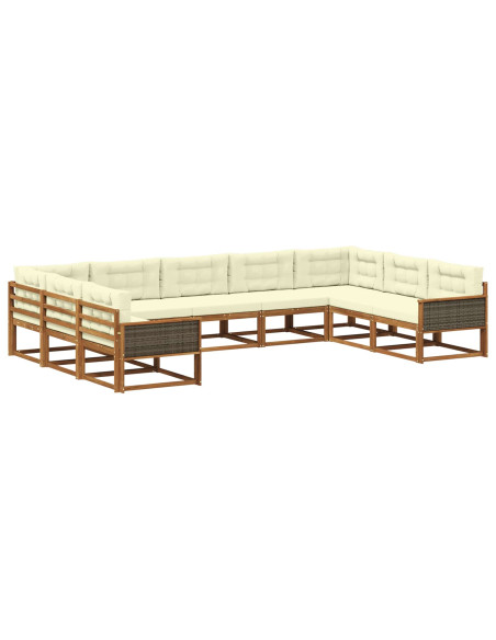 Set di divani da esterno con cuscino 9 pcs Naturale e Crema