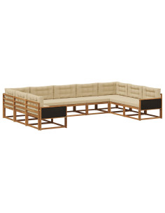 Set di divani da esterno con cuscino 9 pcs Naturale e Beige