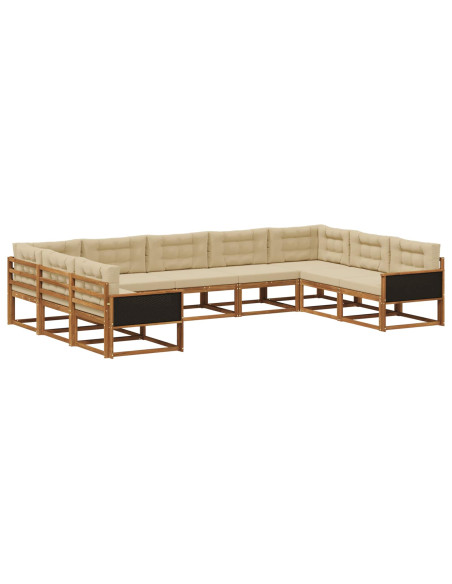 Set di divani da esterno con cuscino 9 pcs Naturale e Beige