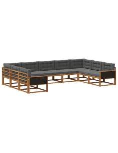 Set di divani da esterno con cuscino 9 pcs Naturale e Antracite