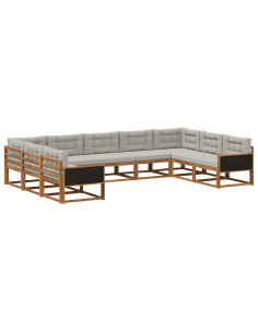 Set di divani da esterno 9 pcs Naturale e Grigio Chiaro