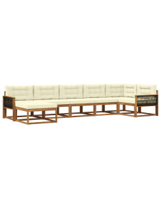 Set di divani da esterno con cuscino 7 pcs Naturale e Crema