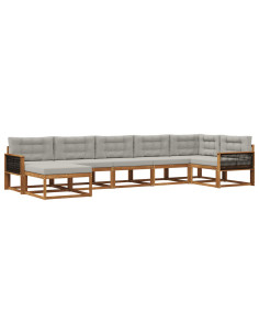 Set di divani da esterno 7 pcs Naturale e Grigio Chiaro