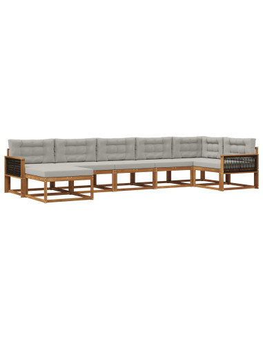 Set di divani da esterno 7 pcs Naturale e Grigio Chiaro